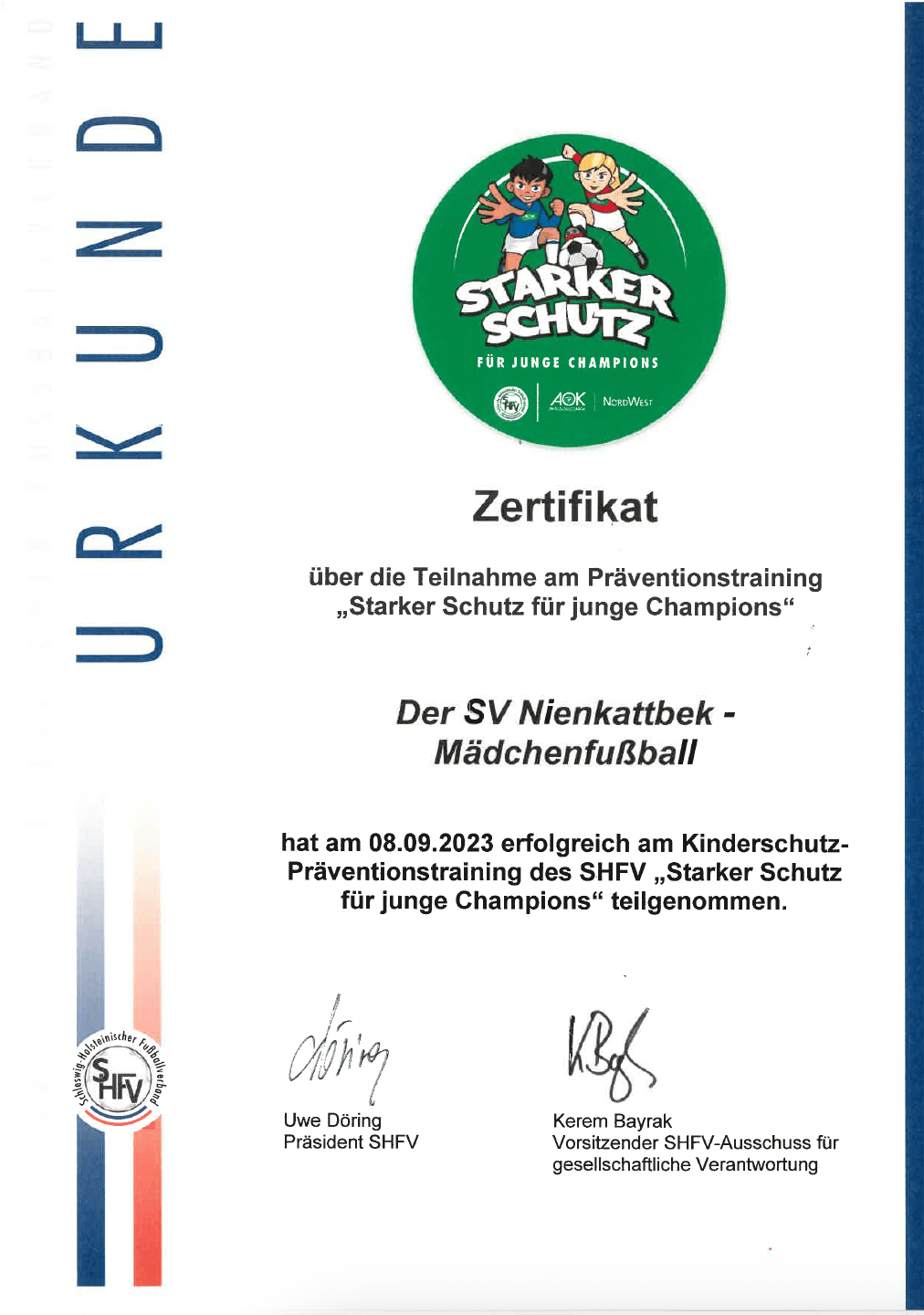 Urkunde Kinderschutz-Präventionstraining